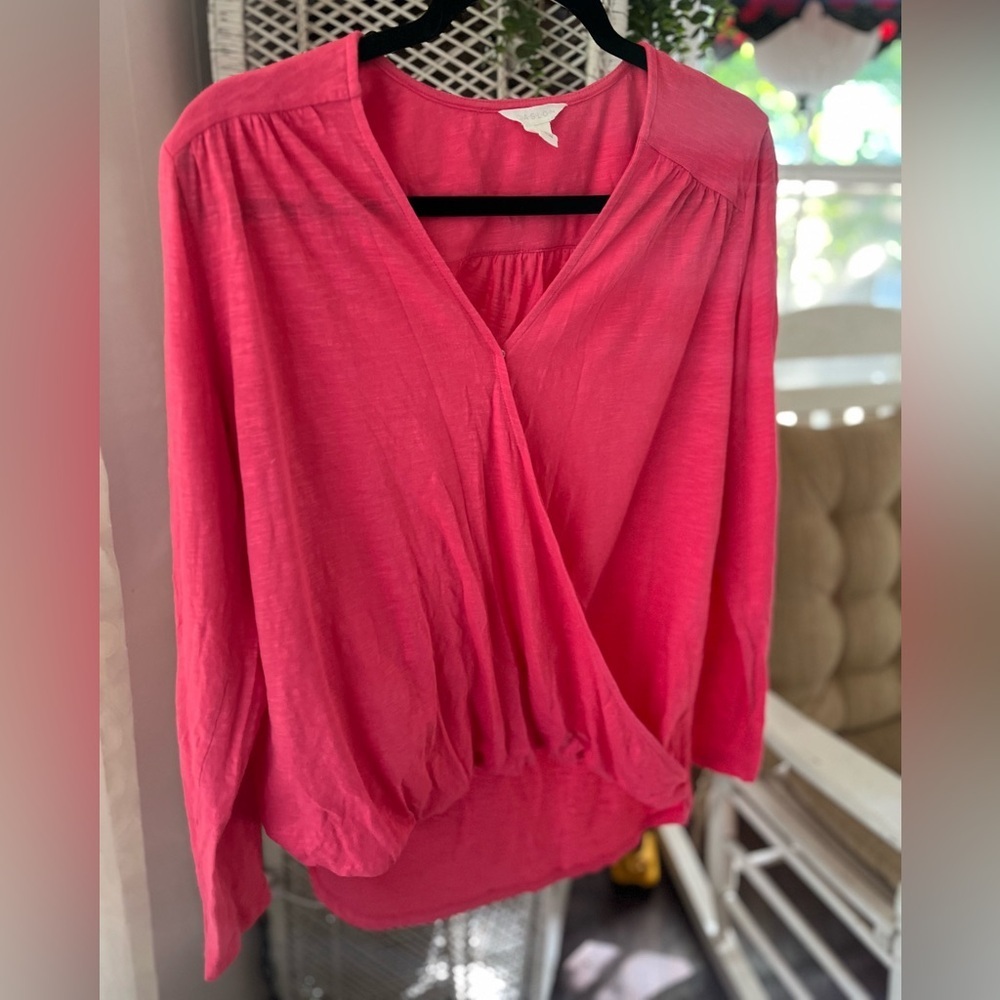 Caslon Size Medium Faux Wrap Long Sleeve 100% Cotton Nursing Friendly Pink Top - Picture 3 of 10